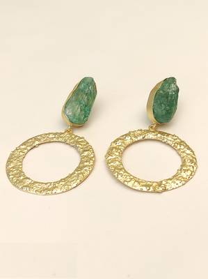 freshwater pearls jewellery green druzy stone gold-toned circular hoop drop earrings 5