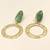 freshwater pearls jewellery green druzy stone gold-toned circular hoop drop earrings
