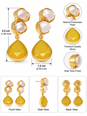 freshwater pearls jewellery baroque pearl & yellow chalcedony teardrop gold-toned drop earrings 3