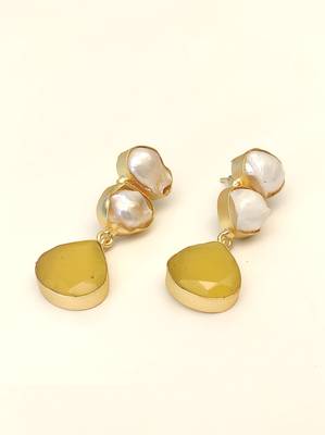freshwater pearls jewellery baroque pearl & yellow chalcedony teardrop gold-toned drop earrings 5