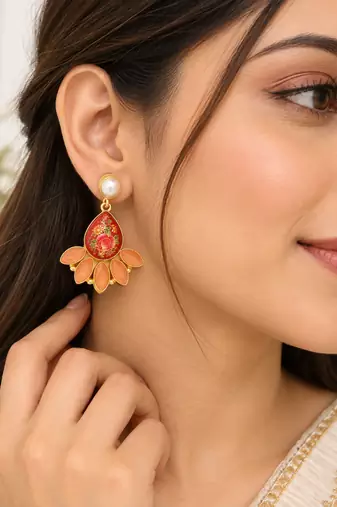 freshwater pearls jewellery baroque pearl and yellow chalcedony drop earrings, gold-toned