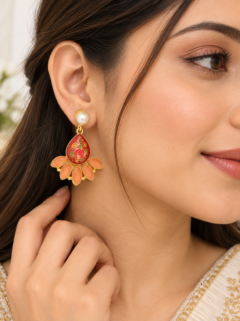 freshwater pearls jewellery baroque pearl and yellow chalcedony drop earrings, gold-toned