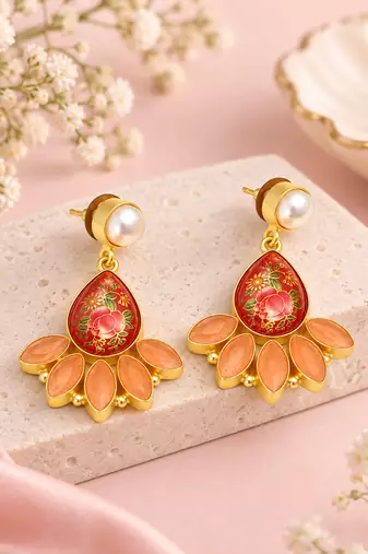 freshwater pearls jewellery baroque pearl and yellow chalcedony drop earrings, gold-toned