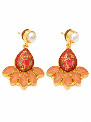 freshwater pearls jewellery baroque pearl and yellow chalcedony drop earrings, gold-toned 4