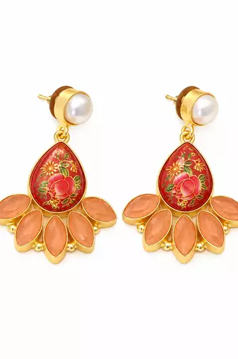 freshwater pearls jewellery baroque pearl and yellow chalcedony drop earrings, gold-toned