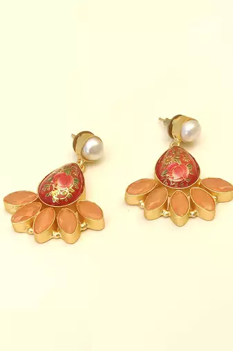 freshwater pearls jewellery baroque pearl and yellow chalcedony drop earrings, gold-toned