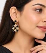 freshwater pearls jewellery black onyx & crystal drop earrings in gold-tone setting