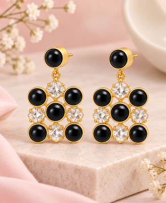 freshwater pearls jewellery black onyx & crystal drop earrings in gold-tone setting 2