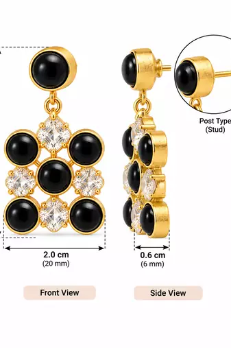 freshwater pearls jewellery black onyx & crystal drop earrings in gold-tone setting
