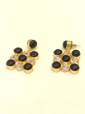 freshwater pearls jewellery black onyx & crystal drop earrings in gold-tone setting 4