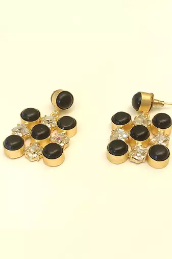freshwater pearls jewellery black onyx & crystal drop earrings in gold-tone setting