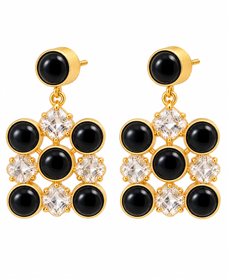 freshwater pearls jewellery black onyx & crystal drop earrings in gold-tone setting 5