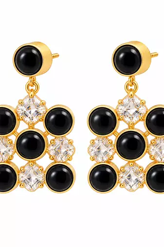 freshwater pearls jewellery black onyx & crystal drop earrings in gold-tone setting