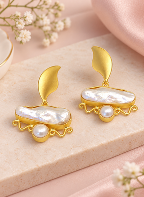 freshwater pearls jewellery baroque pearl drop earrings with gold-tone crescent stud 2