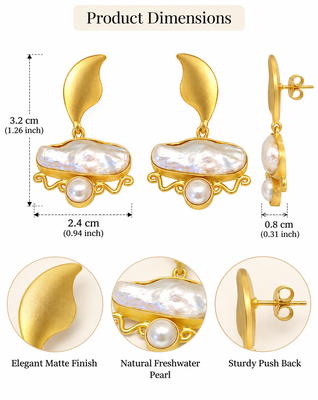 freshwater pearls jewellery baroque pearl drop earrings with gold-tone crescent stud 3