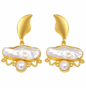 freshwater pearls jewellery baroque pearl drop earrings with gold-tone crescent stud 5