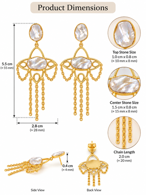 freshwater pearls jewellery mother of pearl gold-toned chandelier drop earrings with chain tassel 3