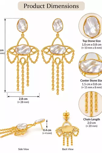 freshwater pearls jewellery mother of pearl gold-toned chandelier drop earrings with chain tassel