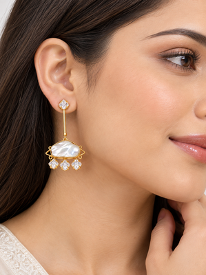 Certified natural freshwater pearls jewellery gold-plated mother of pearl drop earrings with cz danglers 1