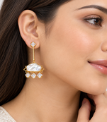 Certified natural freshwater pearls jewellery gold-plated mother of pearl drop earrings with cz danglers