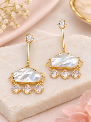 Certified natural freshwater pearls jewellery gold-plated mother of pearl drop earrings with cz danglers 2