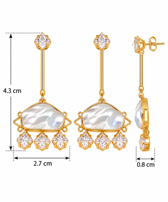 Certified natural freshwater pearls jewellery gold-plated mother of pearl drop earrings with cz danglers 3