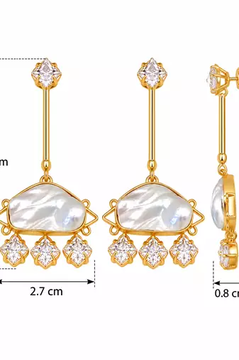 Certified natural freshwater pearls jewellery gold-plated mother of pearl drop earrings with cz danglers