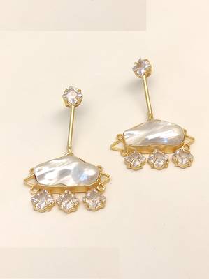 Certified natural freshwater pearls jewellery gold-plated mother of pearl drop earrings with cz danglers 4