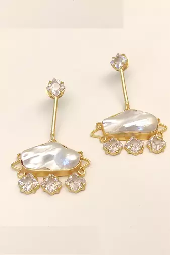 Certified natural freshwater pearls jewellery gold-plated mother of pearl drop earrings with cz danglers