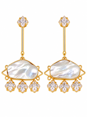 Certified natural freshwater pearls jewellery gold-plated mother of pearl drop earrings with cz danglers 5