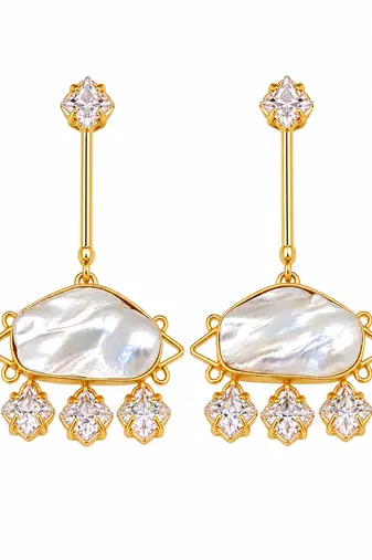 Certified natural freshwater pearls jewellery gold-plated mother of pearl drop earrings with cz danglers