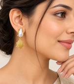 Certified natural freshwater pearls jewellery baroque pearl and yellow druzy stone drop earrings
