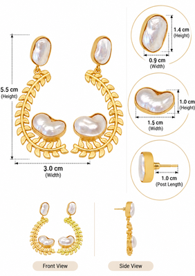 Certified natural freshwater pearls jewellery baroque pearl drop earrings with gold leaf wreath frame 3