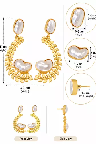 Certified natural freshwater pearls jewellery baroque pearl drop earrings with gold leaf wreath frame