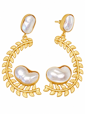 Certified natural freshwater pearls jewellery baroque pearl drop earrings with gold leaf wreath frame 5