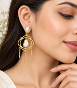 Certified natural freshwater pearls jewellery baroque pearl chandelier earrings with gold-tone rings