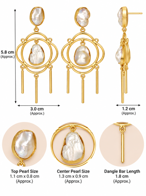 Certified natural freshwater pearls jewellery baroque pearl chandelier earrings with gold-tone rings 3