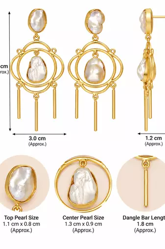 Certified natural freshwater pearls jewellery baroque pearl chandelier earrings with gold-tone rings