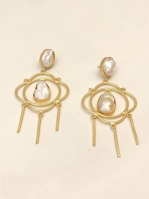 Certified natural freshwater pearls jewellery baroque pearl chandelier earrings with gold-tone rings 4
