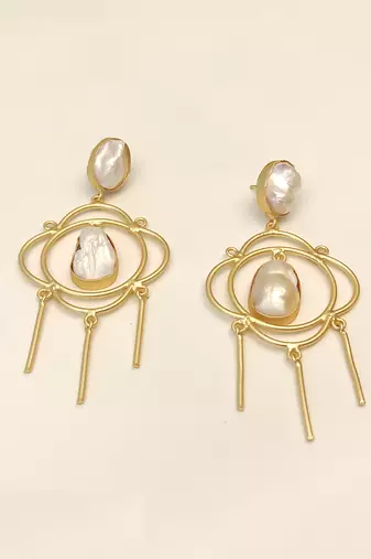 Certified natural freshwater pearls jewellery baroque pearl chandelier earrings with gold-tone rings
