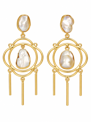 Certified natural freshwater pearls jewellery baroque pearl chandelier earrings with gold-tone rings 5