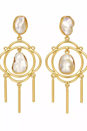 Certified natural freshwater pearls jewellery baroque pearl chandelier earrings with gold-tone rings