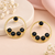 Certified natural freshwater pearls jewellery gold-toned circle stud earrings with black onyx stones