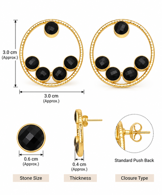 Certified natural freshwater pearls jewellery gold-toned circle stud earrings with black onyx stones 3
