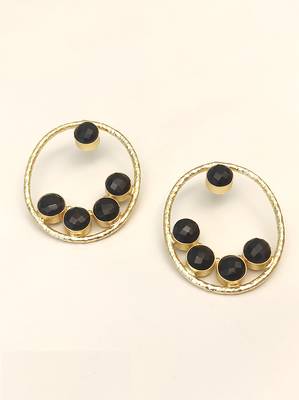 Certified natural freshwater pearls jewellery gold-toned circle stud earrings with black onyx stones 4