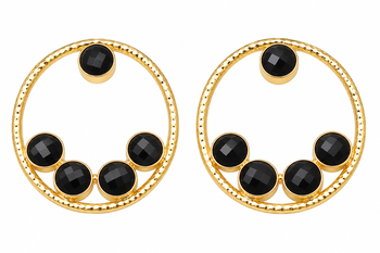 Certified natural freshwater pearls jewellery gold-toned circle stud earrings with black onyx stones 5
