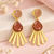 Certified natural freshwater pearls jewellery gold-toned peach & brown stone drop earrings with fan fringe