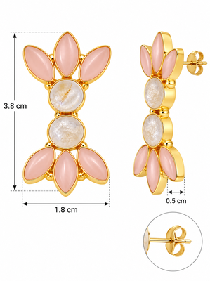 Certified natural freshwater pearls jewellery pink opal & moonstone gold-toned floral stud earrings 3