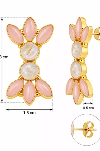 Certified natural freshwater pearls jewellery pink opal & moonstone gold-toned floral stud earrings