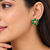 Certified natural freshwater pearls jewellery green stone floral circle stud earrings with gold bezel setting
